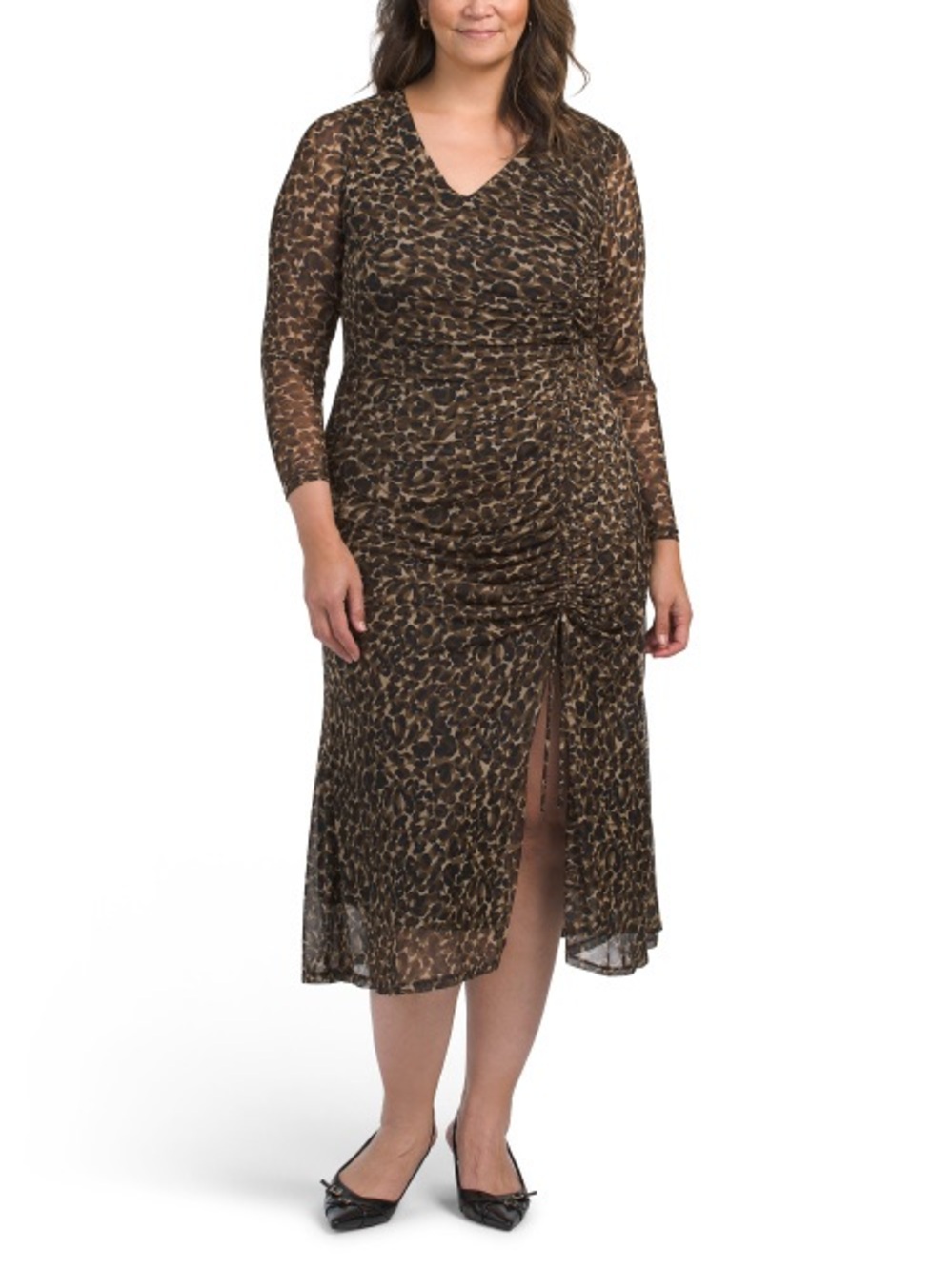 Taylor Leopard Wrap-Style Long Sleeve Mesh Maxi Dress - 18W